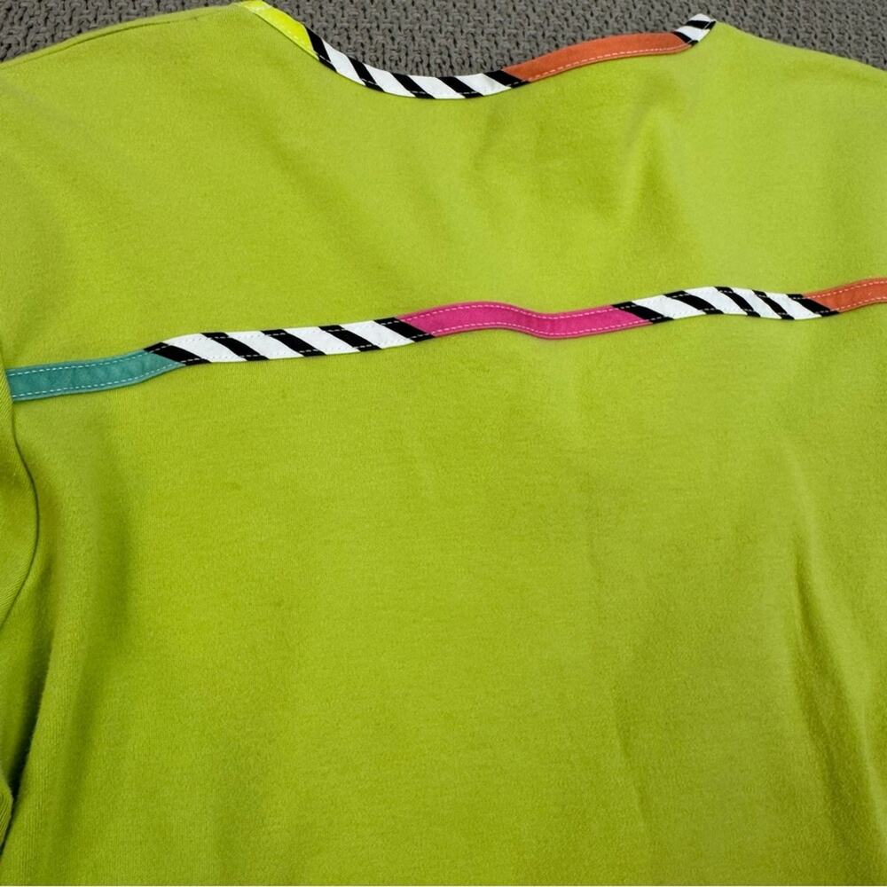 Berek Women’s Lime Green V-Neck Top with Colorful Stripes & Bell Sleeves ~ Smal - Picture 8 of 9